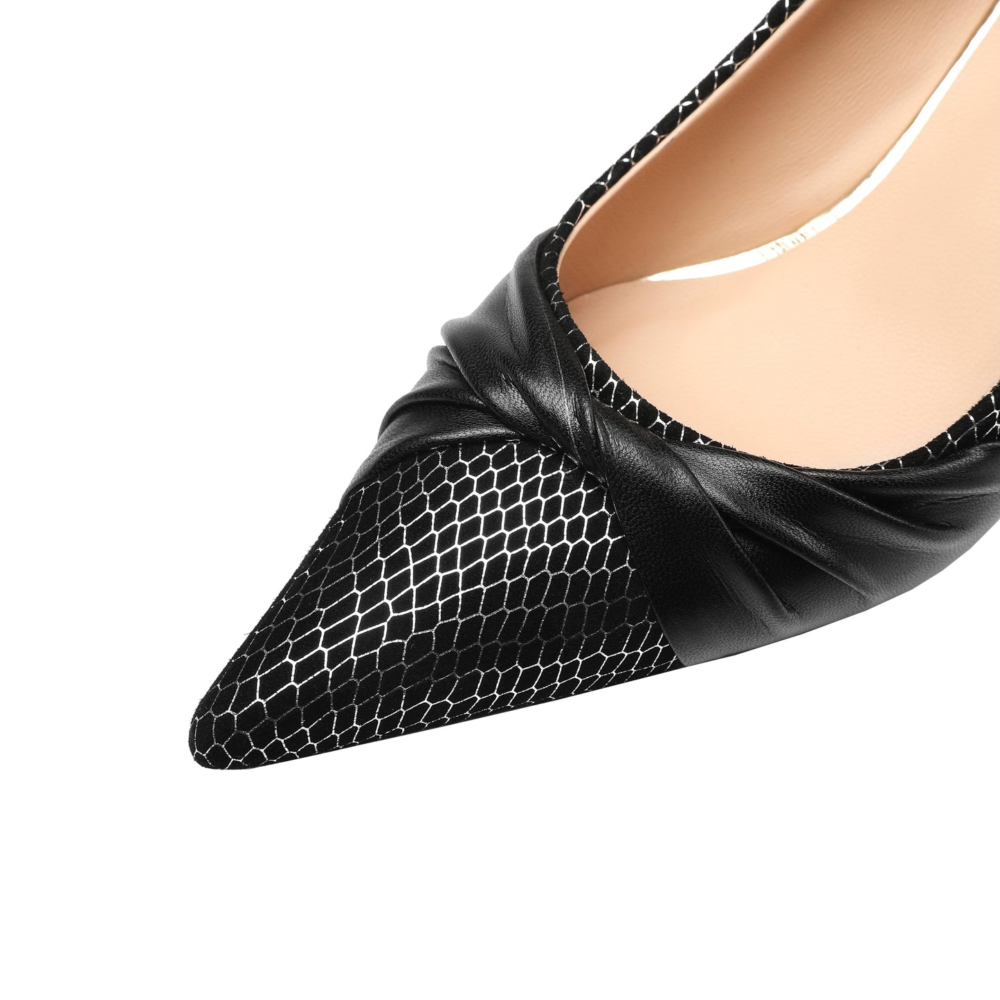 Women's Handmade Leather Exquisite Mid Heel Pointy Toe Loafer Pumps with Bowknot