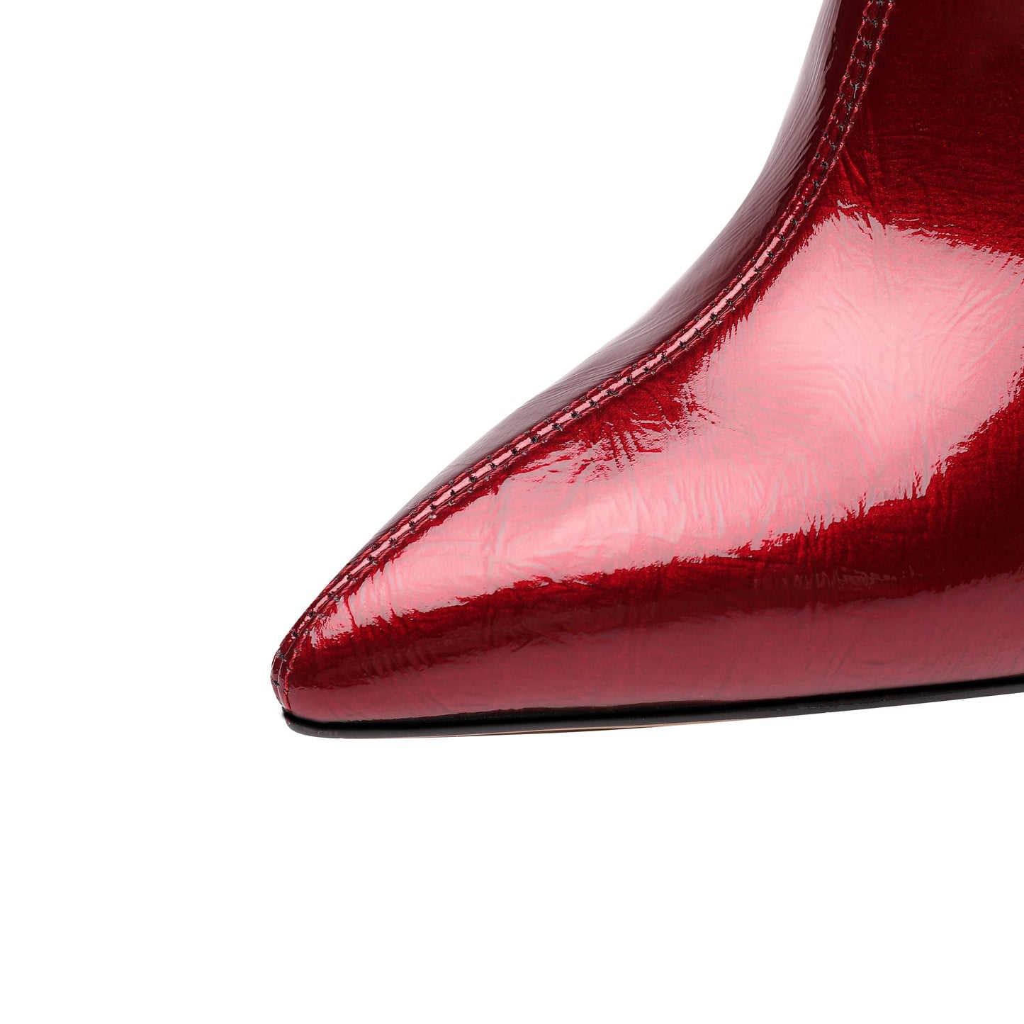 Women's Patent Leather Handmade Chunky Heel Pointed Toe Side Zip Up Glossy Ankle Booties