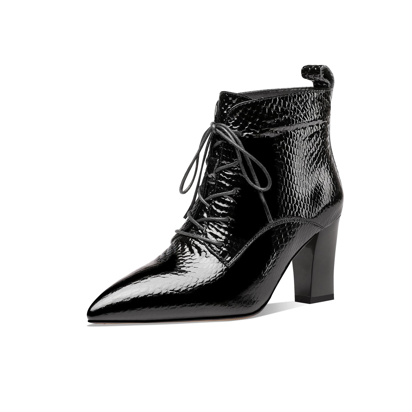 Women's Genuine Leather Handmade Pointed Toe Chunky Heel Lace Up Stylish Ankle Boots