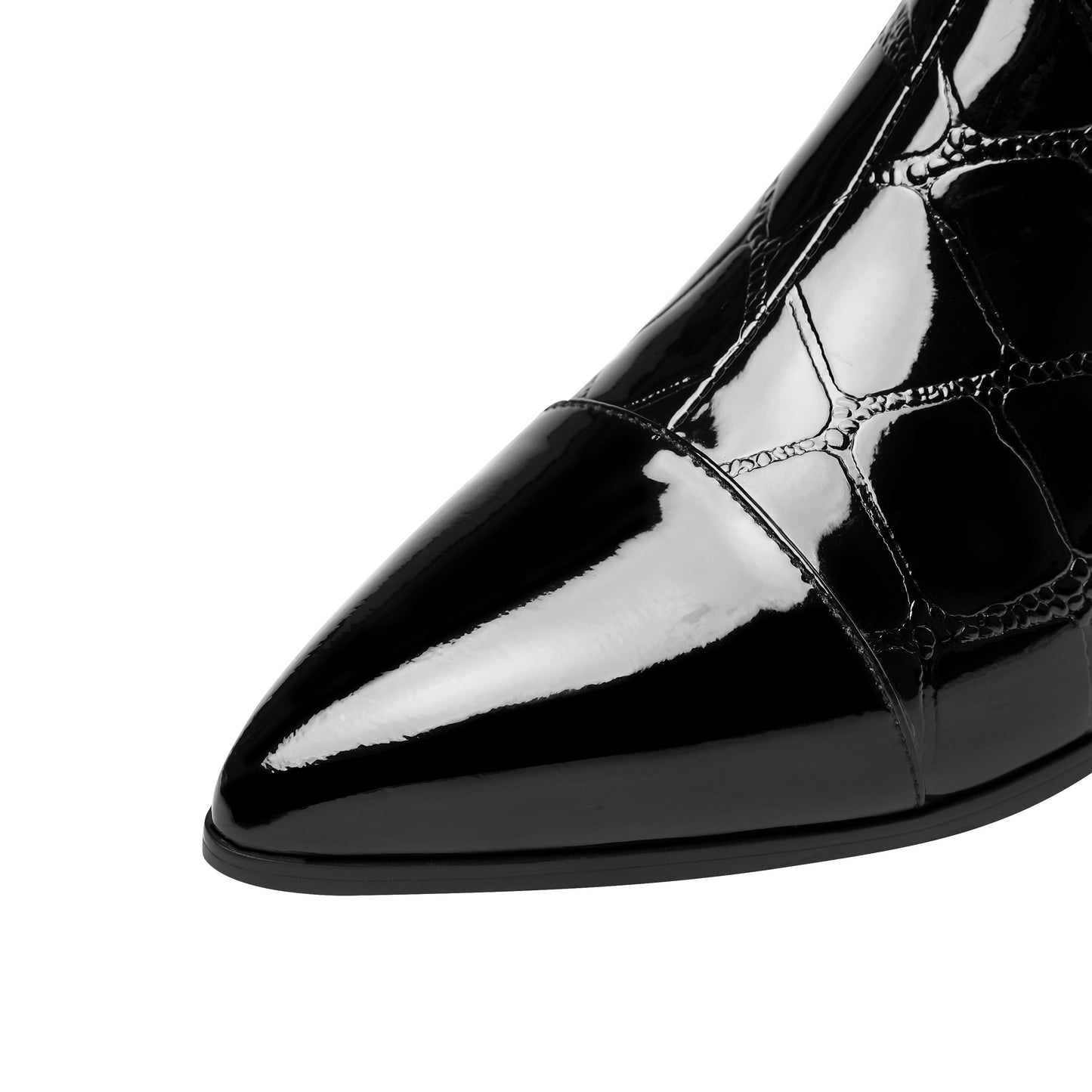 Nine Seven Women's Handmade Patent Leather Block Heel Side Zip Up Pointed Toe Stylish Belt Pendant Decor Ankle Booties