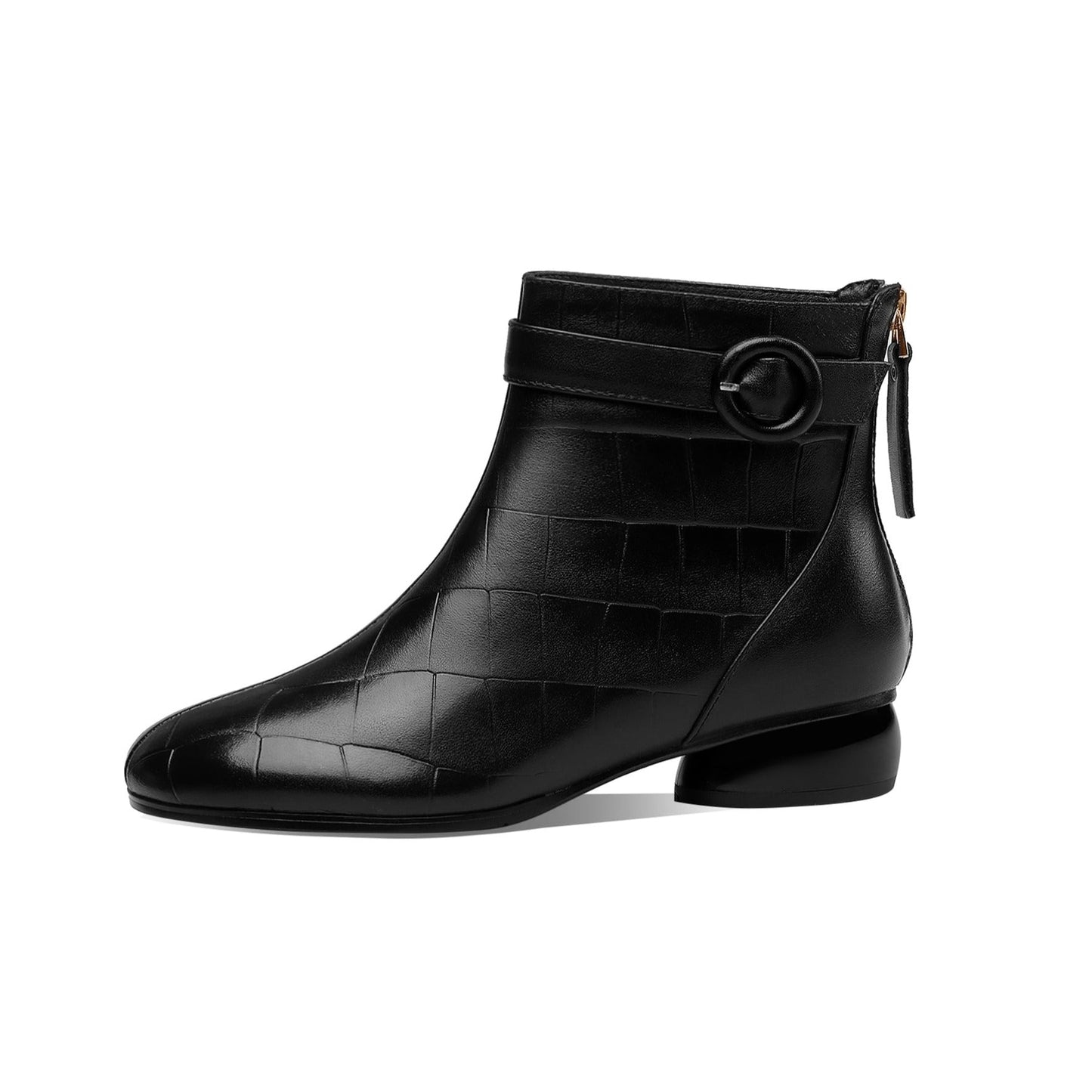 Women's Round Toe Genuine Leather Handmade Buckle Zip Up Casual Flat Ankle Boots