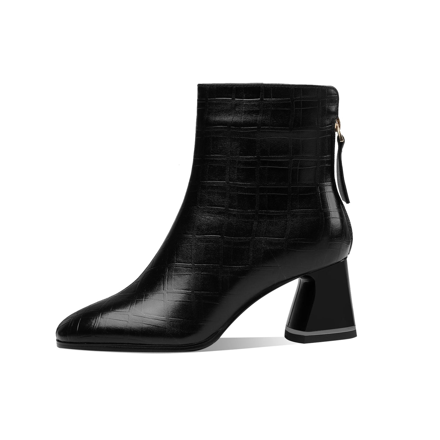 Women's Pointed Toe Genuine Leather Handmade Back Zipper Mid Chunky Heels Stylish Ankle Boots