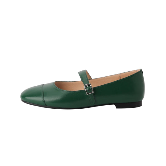 Nine Seven Handmade Genuine Leather Women's Round Toe Flat Modern Buckle Mary Jane Shoes