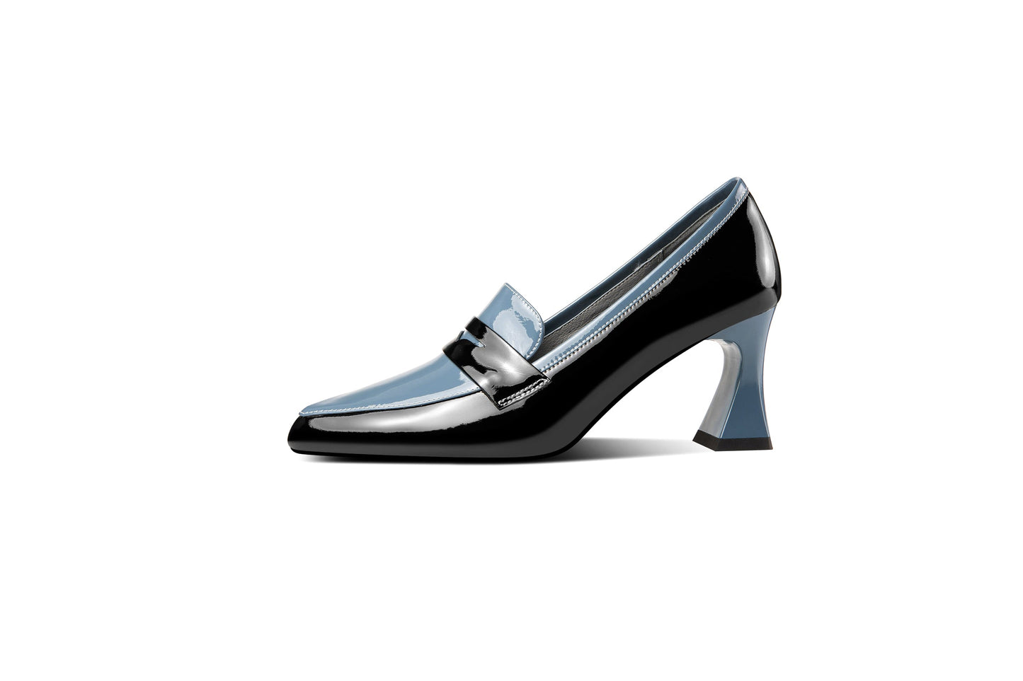 Women's Handmade Glossy Patent Leather Spool Heel Pointy Toe Pumps with Modern Assorted Color