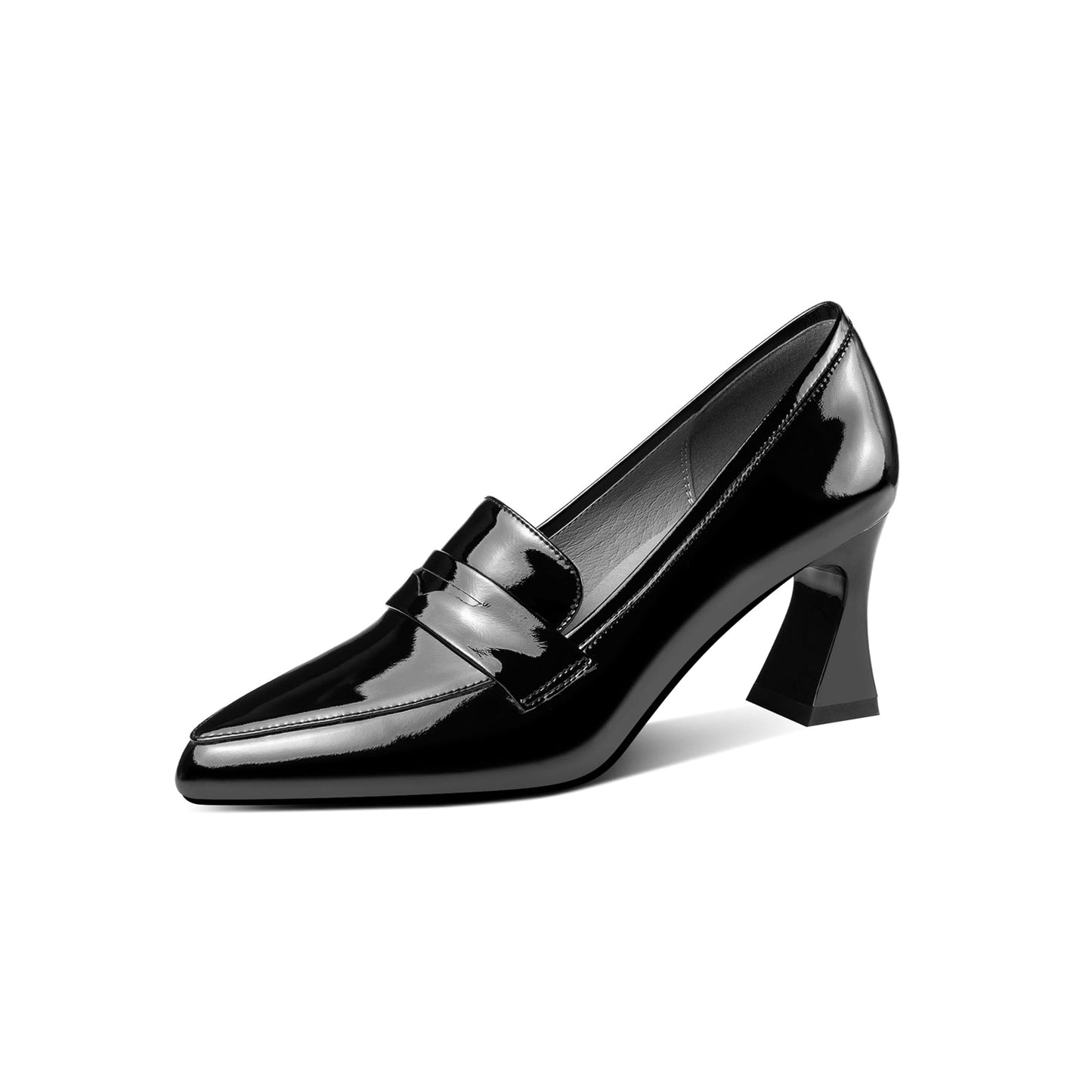 Women's Handmade Glossy Patent Leather Spool Heel Pointy Toe Pumps with Modern Assorted Color