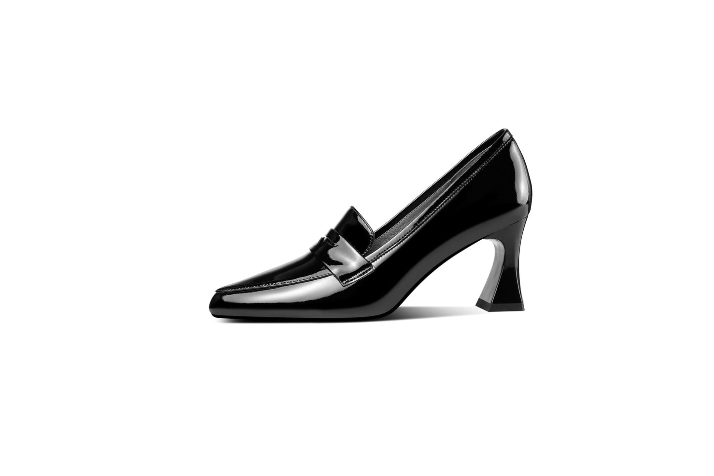 Women's Handmade Glossy Patent Leather Spool Heel Pointy Toe Pumps with Modern Assorted Color