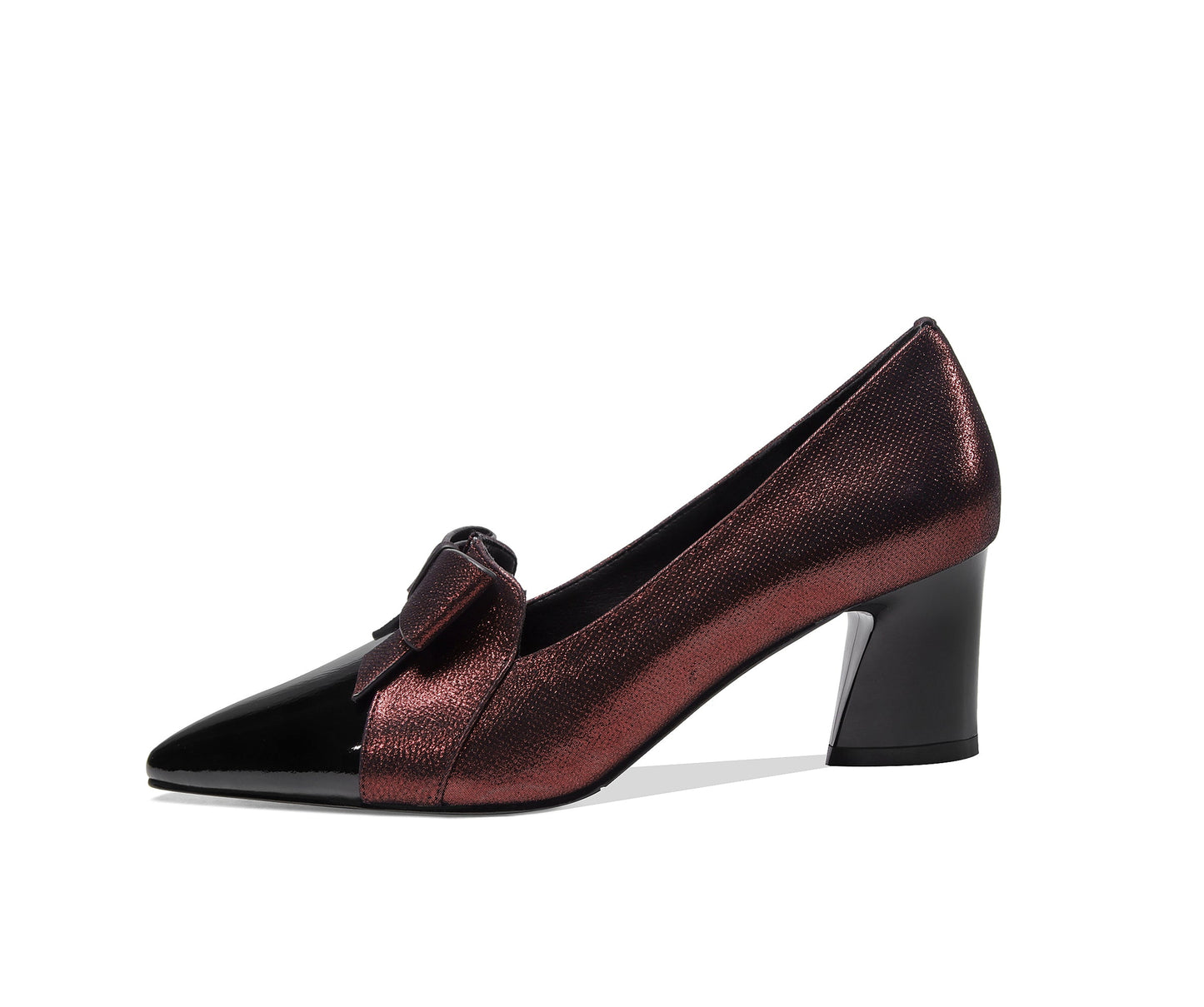 Nine Seven Women's Handmade Leather Glossy Pointed Toe Mid Heel Slip On Loafer Pumps with Cute Bowtie