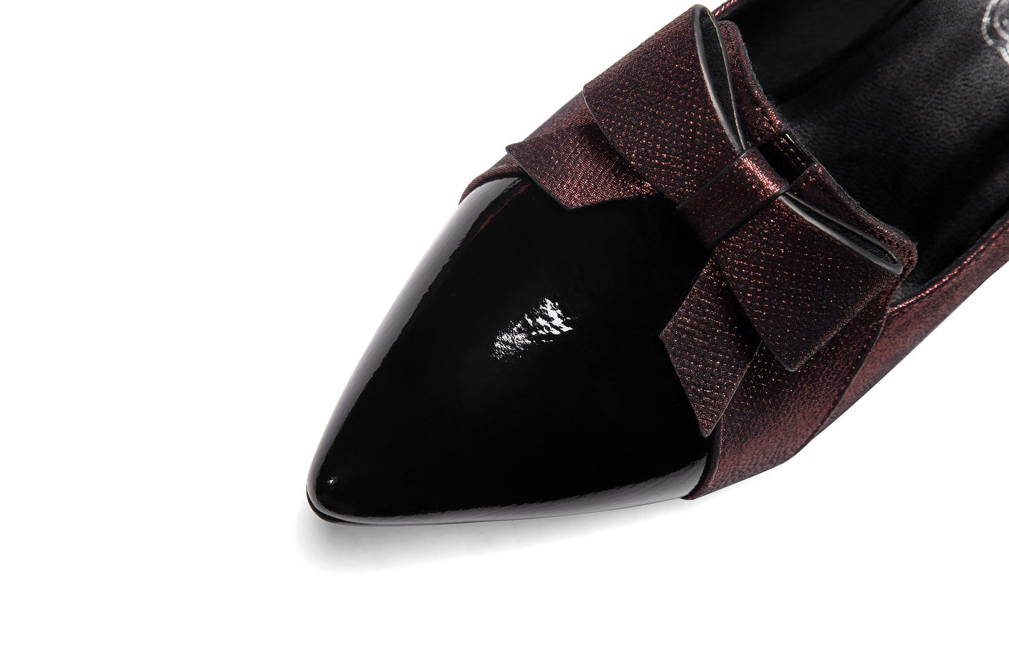 Nine Seven Women's Handmade Leather Glossy Pointed Toe Mid Heel Slip On Loafer Pumps with Cute Bowtie