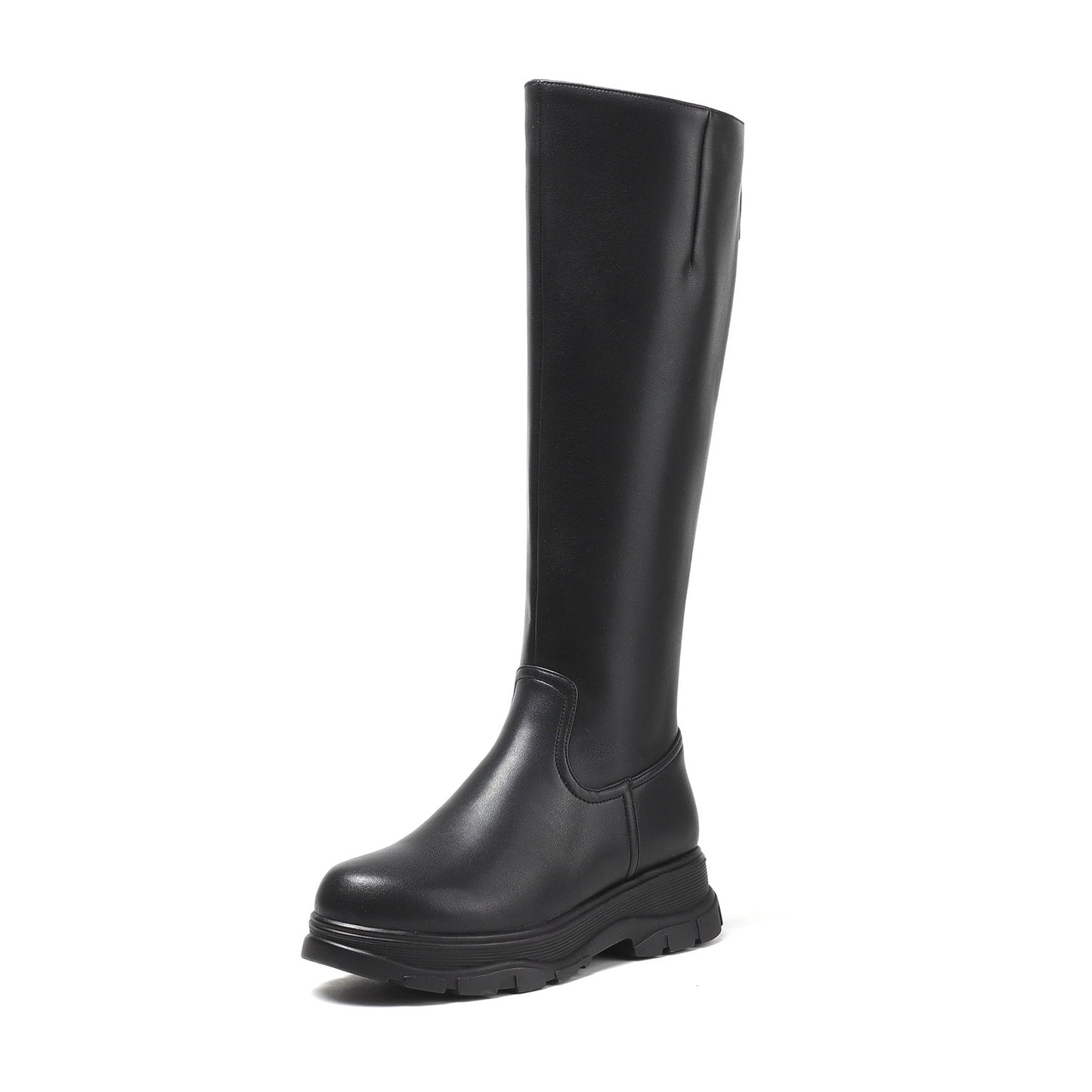 Nine Seven Women's Genuine Leather Round Toe Handmade Zipper Classic Knee High Boots with Platform