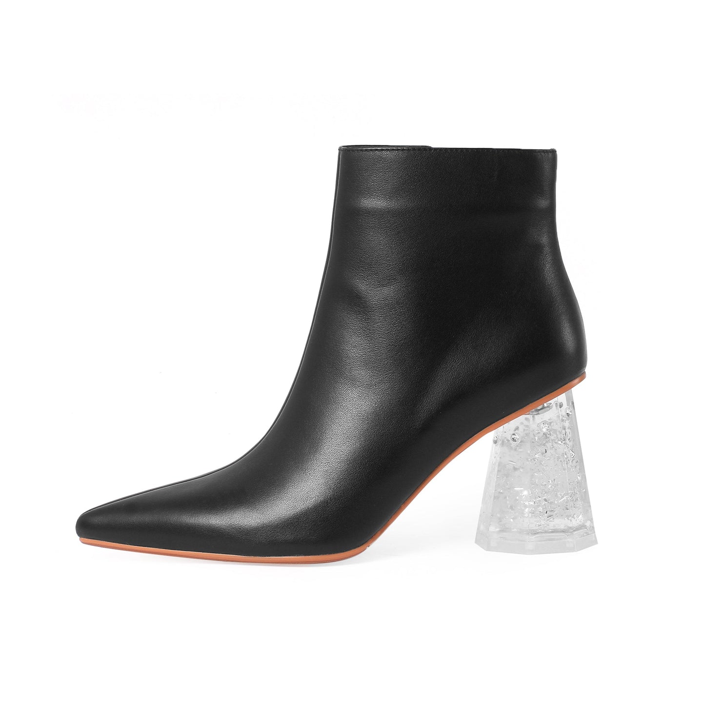 Nine Seven Women's Handmade Genuine Leather Pointed Toe Exquisite Transparent High Heel Side Zip Up Modern Ankle Boots