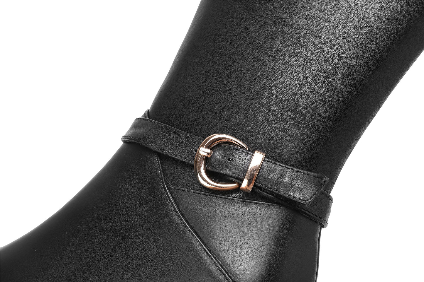 Women's Genuine Leather Sexy Pointed Toe High Stiletto Heel Handmade Side Zip Knee High Boots with Buckle