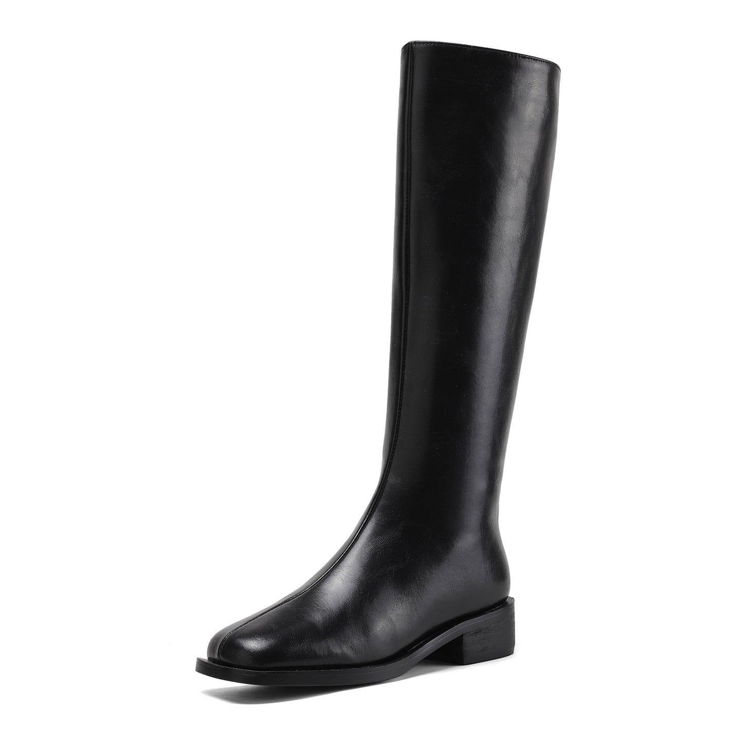 Nine Seven Women's Handmade Genuine Leather Square Toe Side Zip Up Block Heel Knee High Boots