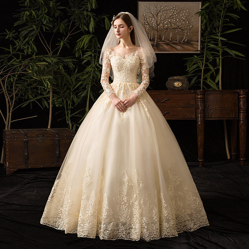 BelaCustom Bridal Dresses Jewel Neck Long Sleeve Appliques A-Line Wedding Dress