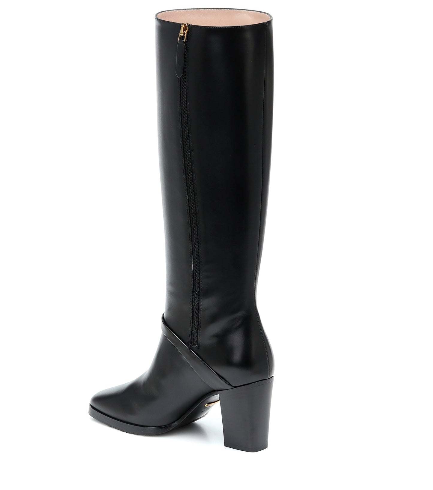 Women's Square Toe Handmade Genuine Leather Side Zip Buckle Mid Chunky Heel Classic Knee High Boots