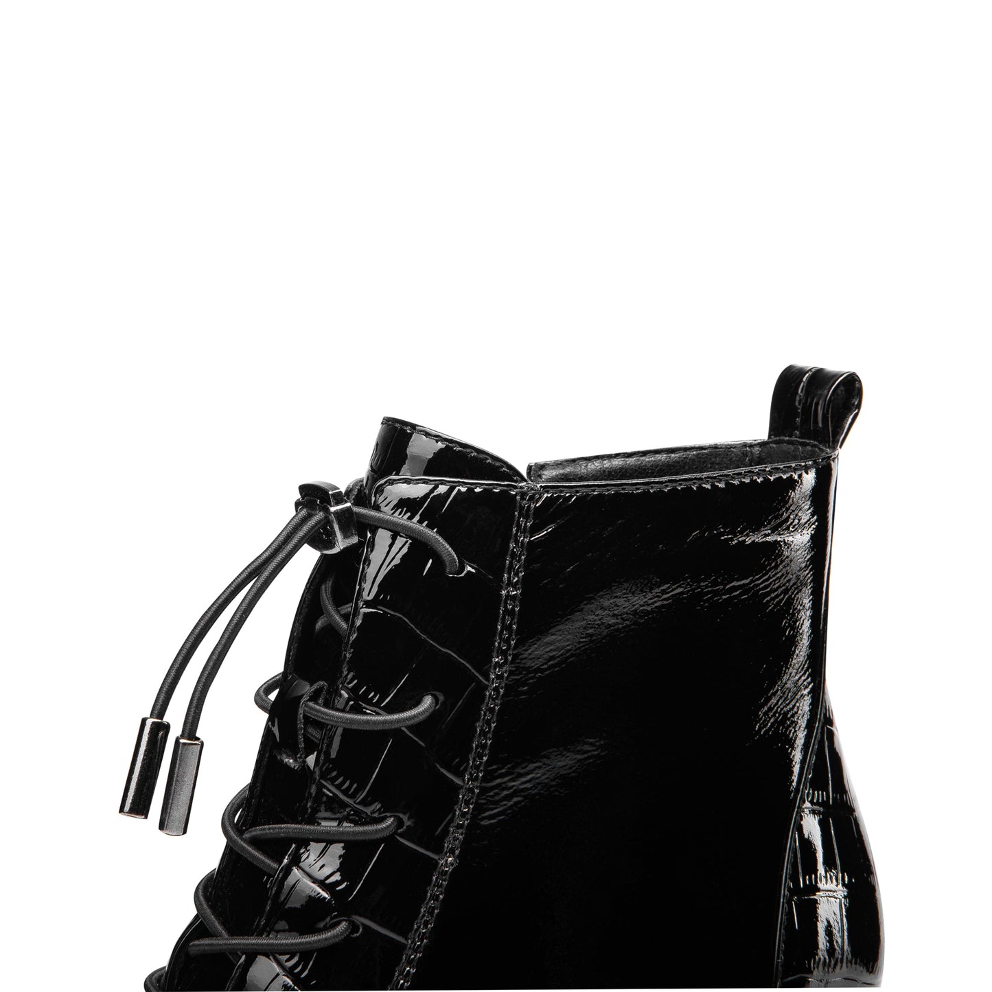 Women's Patent Leather Handmade Square Cap-Toe Mid Chunky Heel Side Zipper Ankle Boots with Band