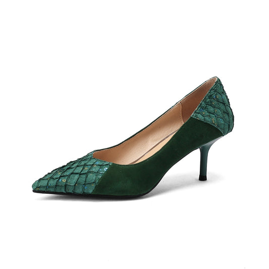 Nine Seven Women's Suede Leather Pointed Toe Handmade Stiletto Mid Heels Slip On Dress Pumps Shoes